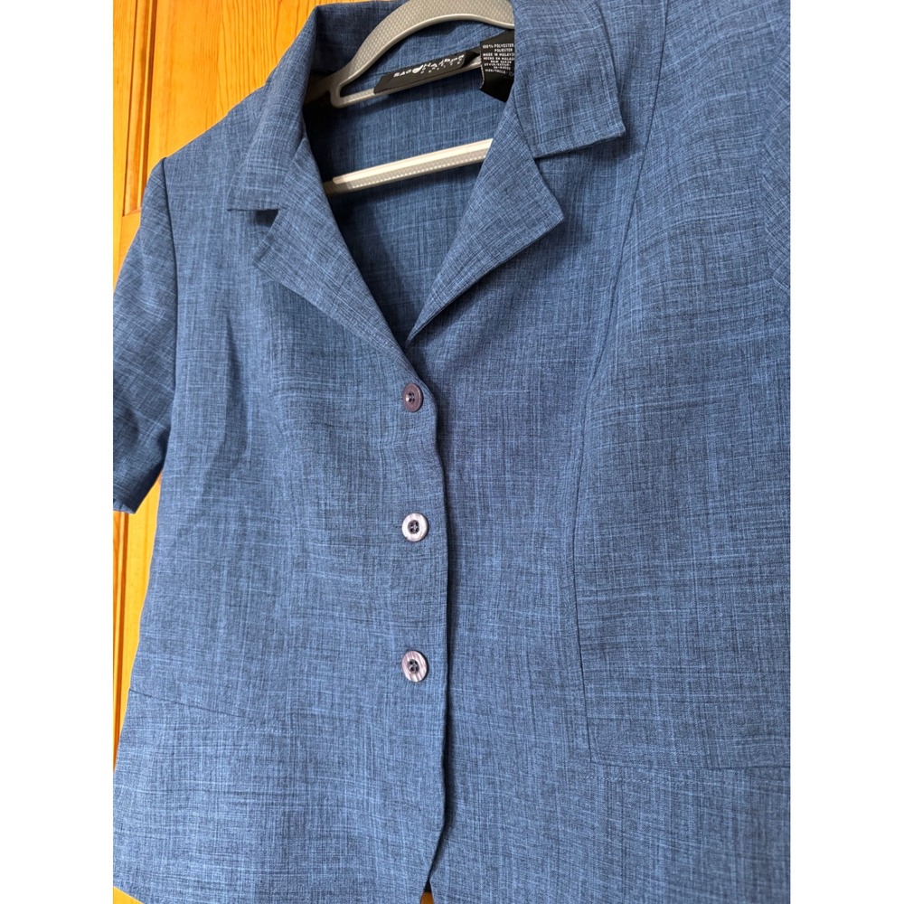 Sag Harbor Petite Blue Textured Short Sleeve Button Front Blazer Women 14P - Picture 2 of 5